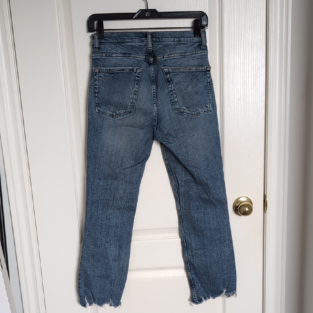 Zara Women's Straight Leg Distressed Blue Jeans - Picture 3 of 9